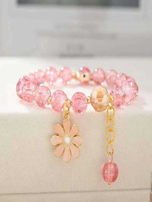 Flower Charm Beaded Bracelet