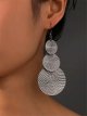 Textured Metal Round Drop Earrings