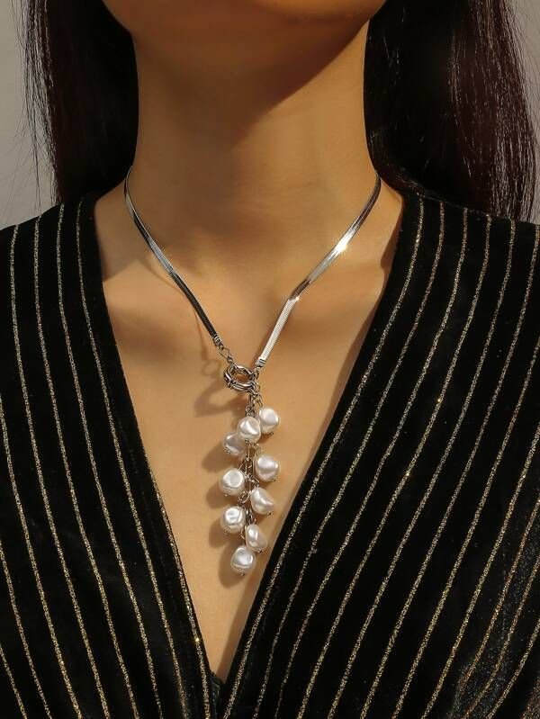 Faux Pearl Decor Y Lariat Necklace