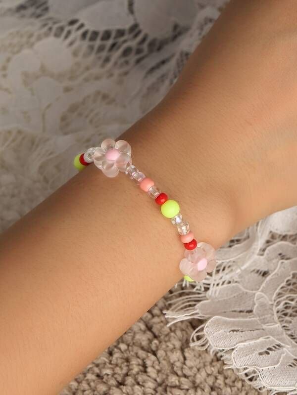 Flower Decor Beaded Bracelet