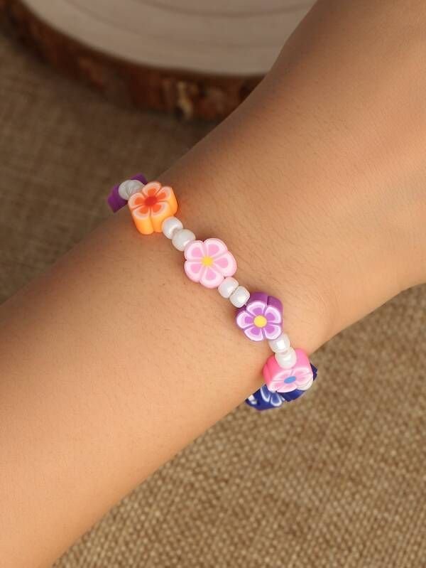 Flower Decor Beaded Bracelet