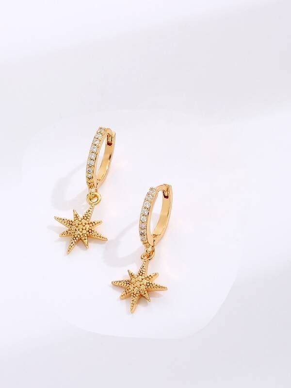 Cubic Zirconia Decor Star Drop Earrings